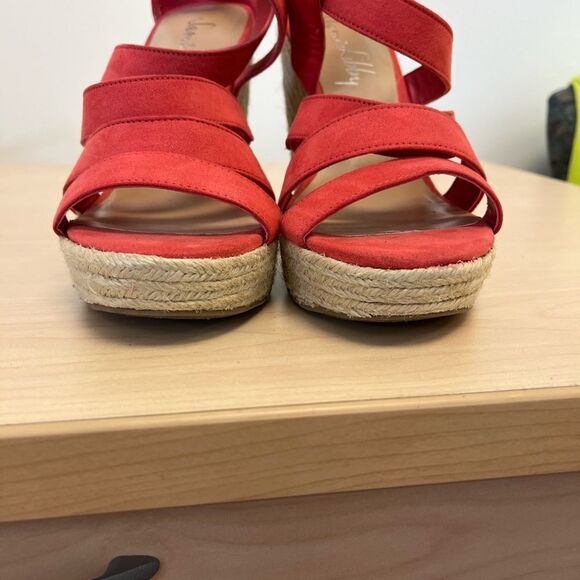 Sam & Libby Salmon Banquet Strappy Espadrille Wedge Sandals sz 9 EUC - Picture 2 of 6